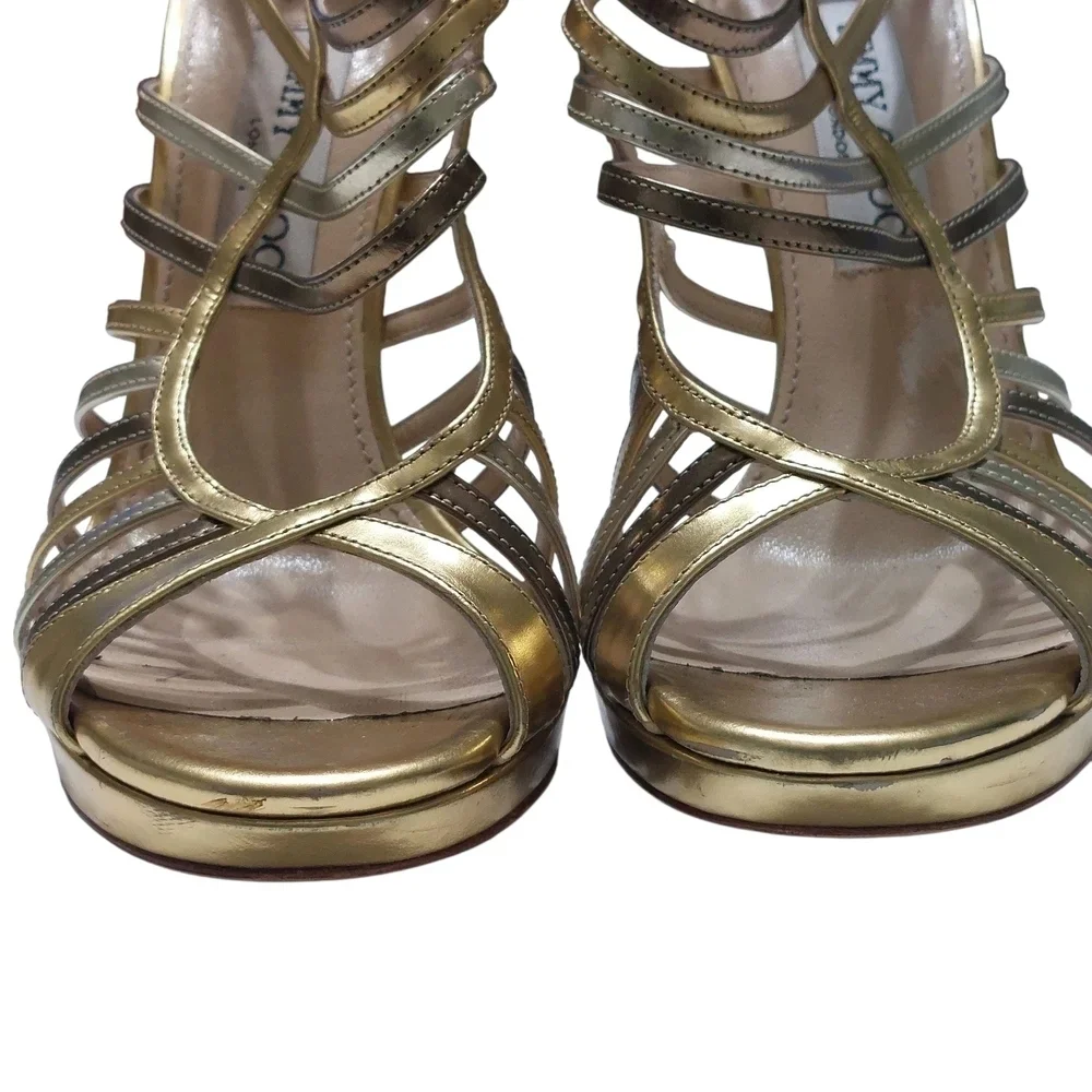 Jimmy Choo Gold Cage Virginia Heels- 39.5